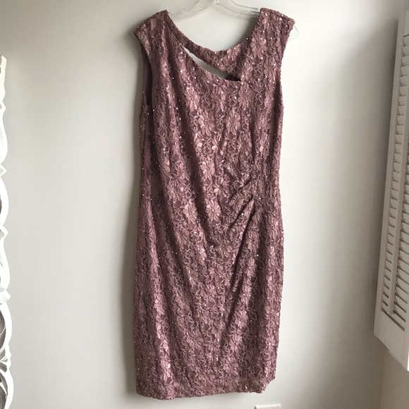 Connected Apparel Mauve Sequined Lace Sheath Dress